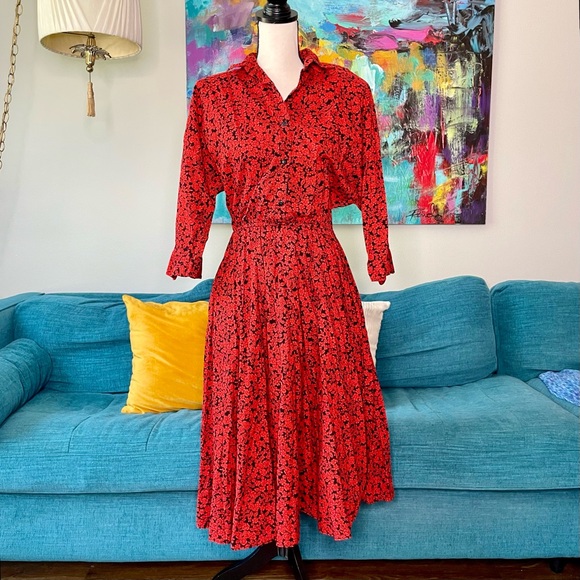 Vintage Dresses Vintage 8s American Shirt Dress Company Rose Floral